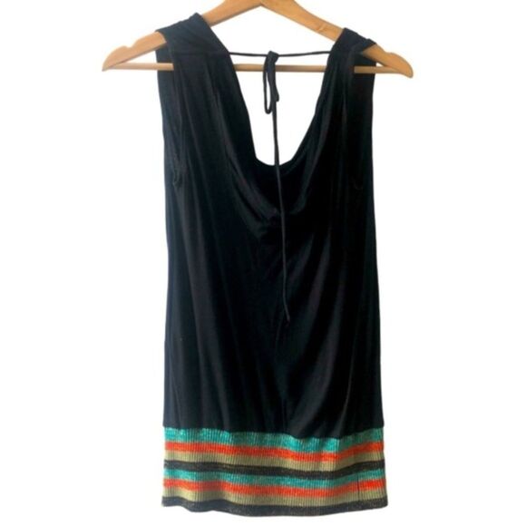 Vintage black scoop neck sleeveless top with metallic striped band size medium - Picture 2 of 2